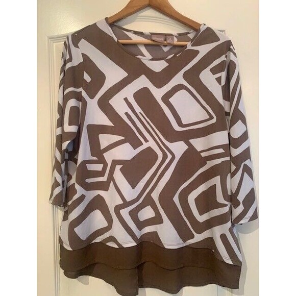 Chicos 2 Soft 12-14 Tunic Womens Geometric  Assymetric 3/4 Sleeve Plus Size - Picture 3 of 13